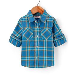 Babyhug Cotton Full Sleeves Checked Shirt- Navy Blue
