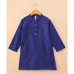 Babyhug Full Sleeves Solid Kurta & Pyjama Set With Floral Printed Jacket - Royal Blue
