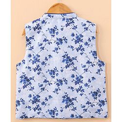 Babyhug Full Sleeves Solid Kurta & Pyjama Set With Floral Printed Jacket - Royal Blue