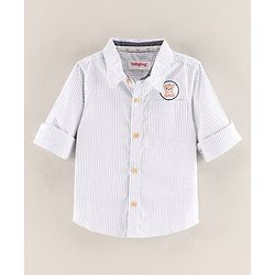 Babyhug Full Sleeves Cotton Striped Shirt With Badge- Blue White