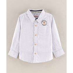 Babyhug Full Sleeves Cotton Striped Shirt With Badge- Blue White