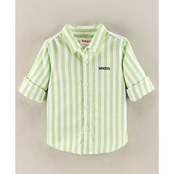 Babyhug Full Sleeves Cotton Striped Shirt With Embroidery- Green