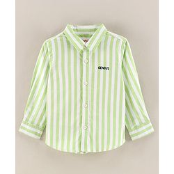 Babyhug Full Sleeves Cotton Striped Shirt With Embroidery- Green