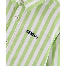 Babyhug Full Sleeves Cotton Striped Shirt With Embroidery- Green