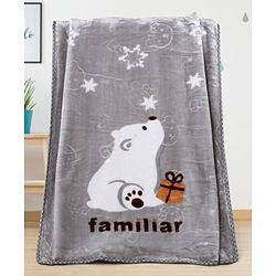 Babyhug Premium Embossed Mink Blanket Polar Bear Print - Grey