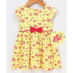 Babyhug 100% Cotton Cap Sleeves Frock Dress with Bow Applique - Yellow