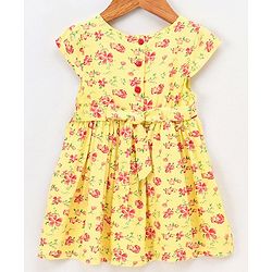 Babyhug 100% Cotton Cap Sleeves Frock Dress with Bow Applique - Yellow