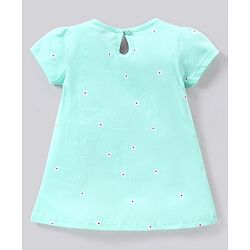 Babyhug 100% Cotton Half Sleeves Frock with Bow Floral Print - Mint