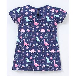 Babyhug 100% Cotton Knit Half Sleeves Frock Dino Print - Navy Blue
