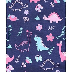 Babyhug 100% Cotton Knit Half Sleeves Frock Dino Print - Navy Blue
