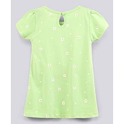Babyhug 100% Cotton Half Sleeves Frock with Bow Floral Print - Light Green