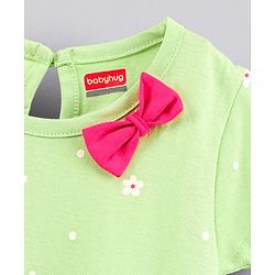 Babyhug 100% Cotton Half Sleeves Frock with Bow Floral Print - Light Green