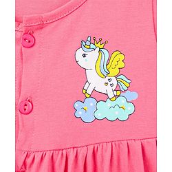 Babyhug 100% Cotton Knit Three Forth Sleeves Frock With Bloomer Unicorn Print - Pink