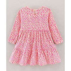 Babyhug 100% Cotton Full Sleeves Frock Leopard Print - Yellow