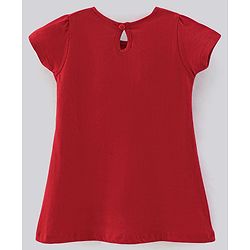 Babyhug 100% Cotton Half Sleeves Solid Color Frock with Bow Applique and Small Circle Print Pack of 2 - Red Peach