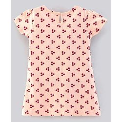 Babyhug 100% Cotton Half Sleeves Solid Color Frock with Bow Applique and Small Circle Print Pack of 2 - Red Peach
