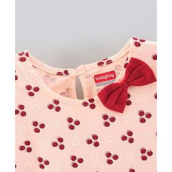 Babyhug 100% Cotton Half Sleeves Solid Color Frock with Bow Applique and Small Circle Print Pack of 2 - Red Peach