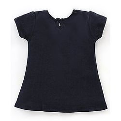Babyhug 100% Cotton Knit Short Sleeves Frocks with Bow Applique - Blue & Yellow