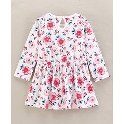 Babyhug 100% Cotton Knit Full Sleeves Floral Print Frock - Light Pink White