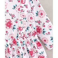 Babyhug 100% Cotton Knit Full Sleeves Floral Print Frock - Light Pink White