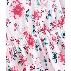 Babyhug 100% Cotton Knit Full Sleeves Floral Print Frock - Light Pink White