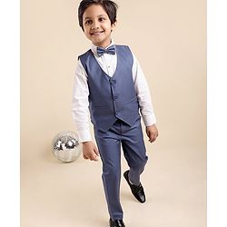 Babyhug Full Sleeves Party Suit With Bow - Blue