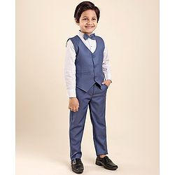 Babyhug Full Sleeves Party Suit With Bow - Blue