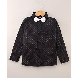 Babyhug Full Sleeves Printed Party Wear Shirt With Bow - Black
