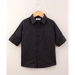 Babyhug Full Sleeves Printed Party Wear Shirt With Bow - Black