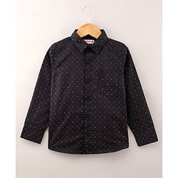 Babyhug Full Sleeves Printed Party Wear Shirt With Bow - Black
