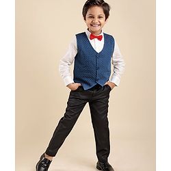 Babyhug Full Sleeves Party Suit With Bow - Blue & Black