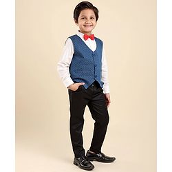 Babyhug Full Sleeves Party Suit With Bow - Blue & Black