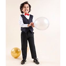 Babyhug Woven Full Sleeves Striped Party Suit with Bow Tie - Navy & Black