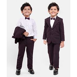 Babyhug Full Sleeves Party Suit with Bow Solid - Dark Purple