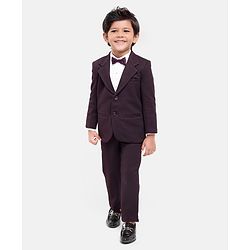 Babyhug Full Sleeves Party Suit with Bow Solid - Dark Purple