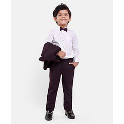Babyhug Full Sleeves Party Suit with Bow Solid - Dark Purple
