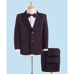 Babyhug Full Sleeves Party Suit with Bow Solid - Dark Purple
