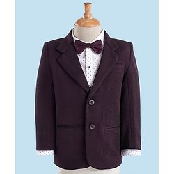 Babyhug Full Sleeves Party Suit with Bow Solid - Dark Purple