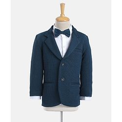 Babyhug Woven Full Sleeves Solid Party Suit with Bow Tie - Ocean Blue