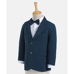 Babyhug Woven Full Sleeves Solid Party Suit with Bow Tie - Ocean Blue