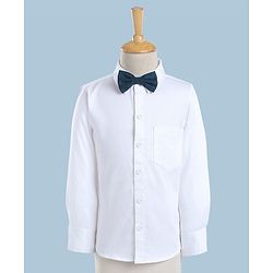 Babyhug Woven Full Sleeves Solid Party Suit with Bow Tie - Ocean Blue