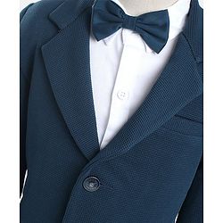 Babyhug Woven Full Sleeves Solid Party Suit with Bow Tie - Ocean Blue