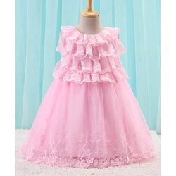 Babyhug Sleeveless Party Wear Frock Lace Embroidered - Pink