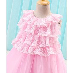Babyhug Sleeveless Party Wear Frock Lace Embroidered - Pink