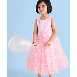 Babyhug Sleeveless Party Wear Sequin Embroidery Ankle Length Frock - Pink