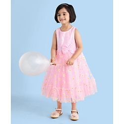 Babyhug Sleeveless Party Wear Sequin Embroidery Ankle Length Frock - Pink