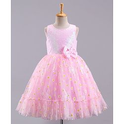 Babyhug Sleeveless Party Wear Sequin Embroidery Ankle Length Frock - Pink