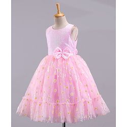 Babyhug Sleeveless Party Wear Sequin Embroidery Ankle Length Frock - Pink