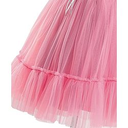 Babyhug Flutter Sleeves Party Wear Frock With Sequin Detailing & Floral Applique- Dusty Pink