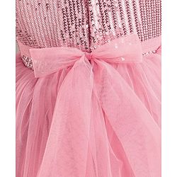 Babyhug Flutter Sleeves Party Wear Frock With Sequin Detailing & Floral Applique- Dusty Pink